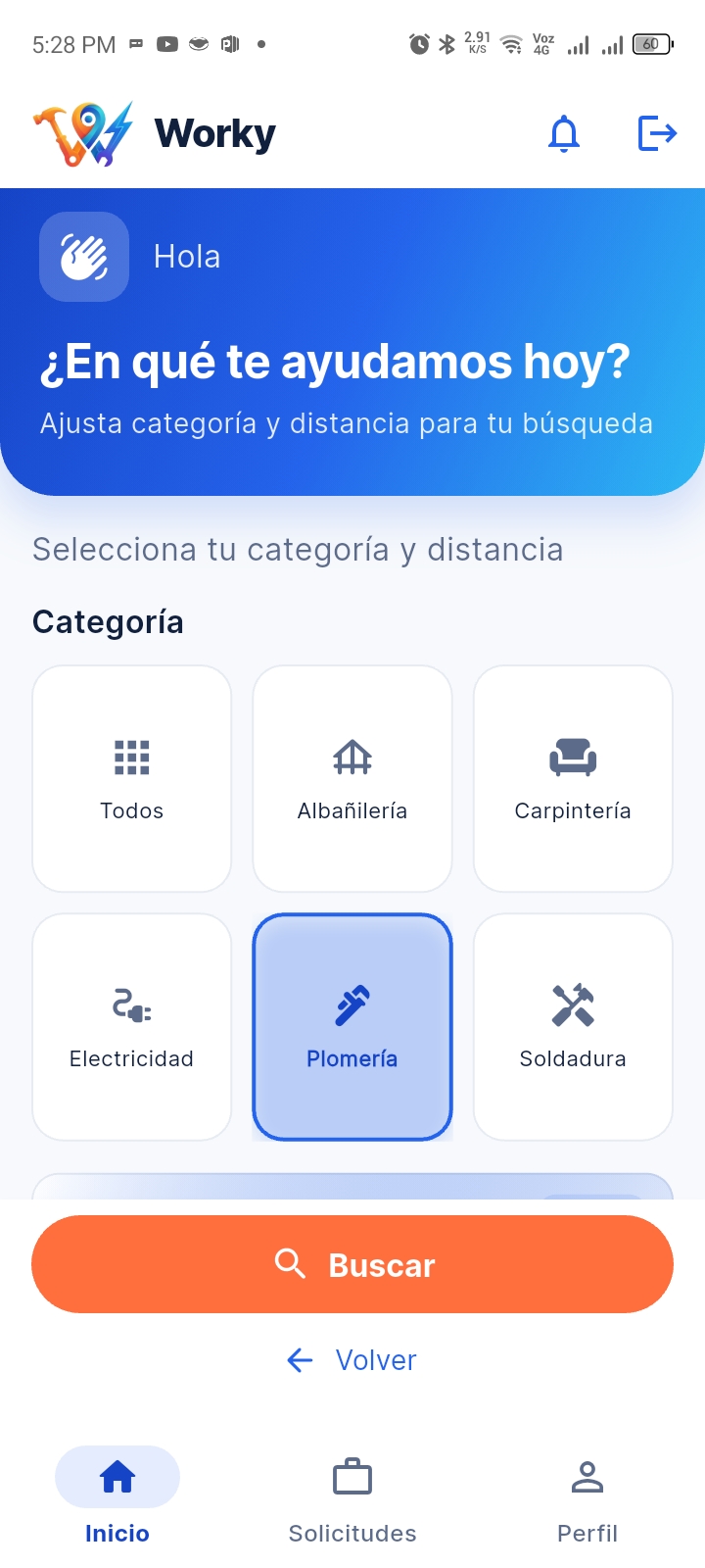 Filtros por categoria y distancia en Worky